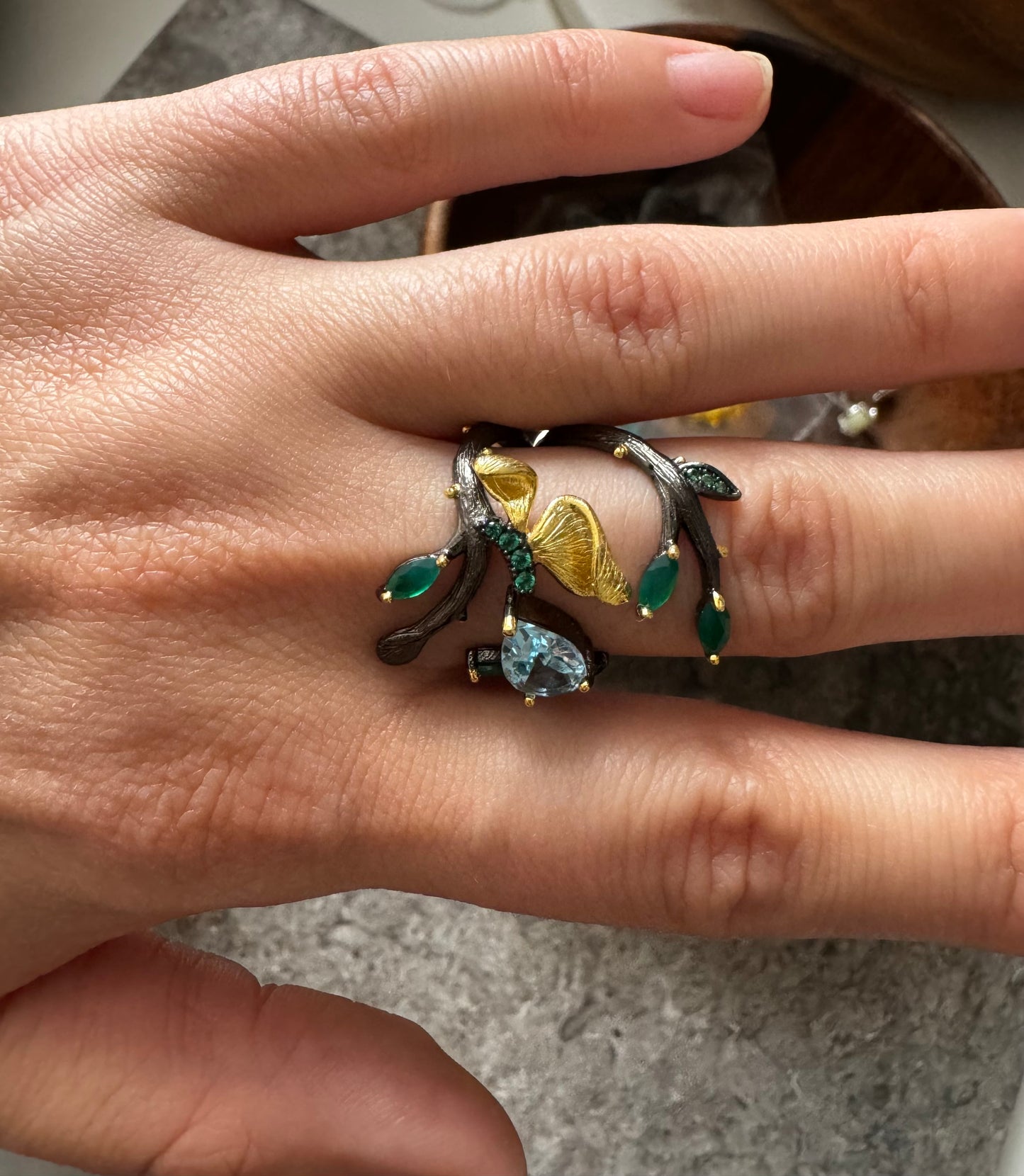 Silver ring with natural gemstones