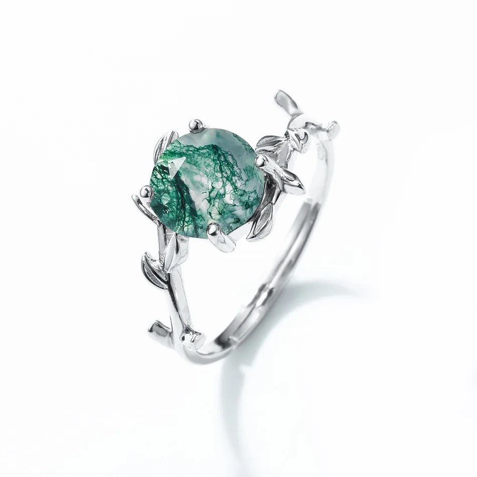 Set of 2 rings with moss agate and zircons