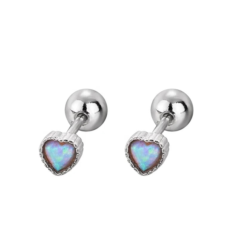 Tiny silver opal earrings