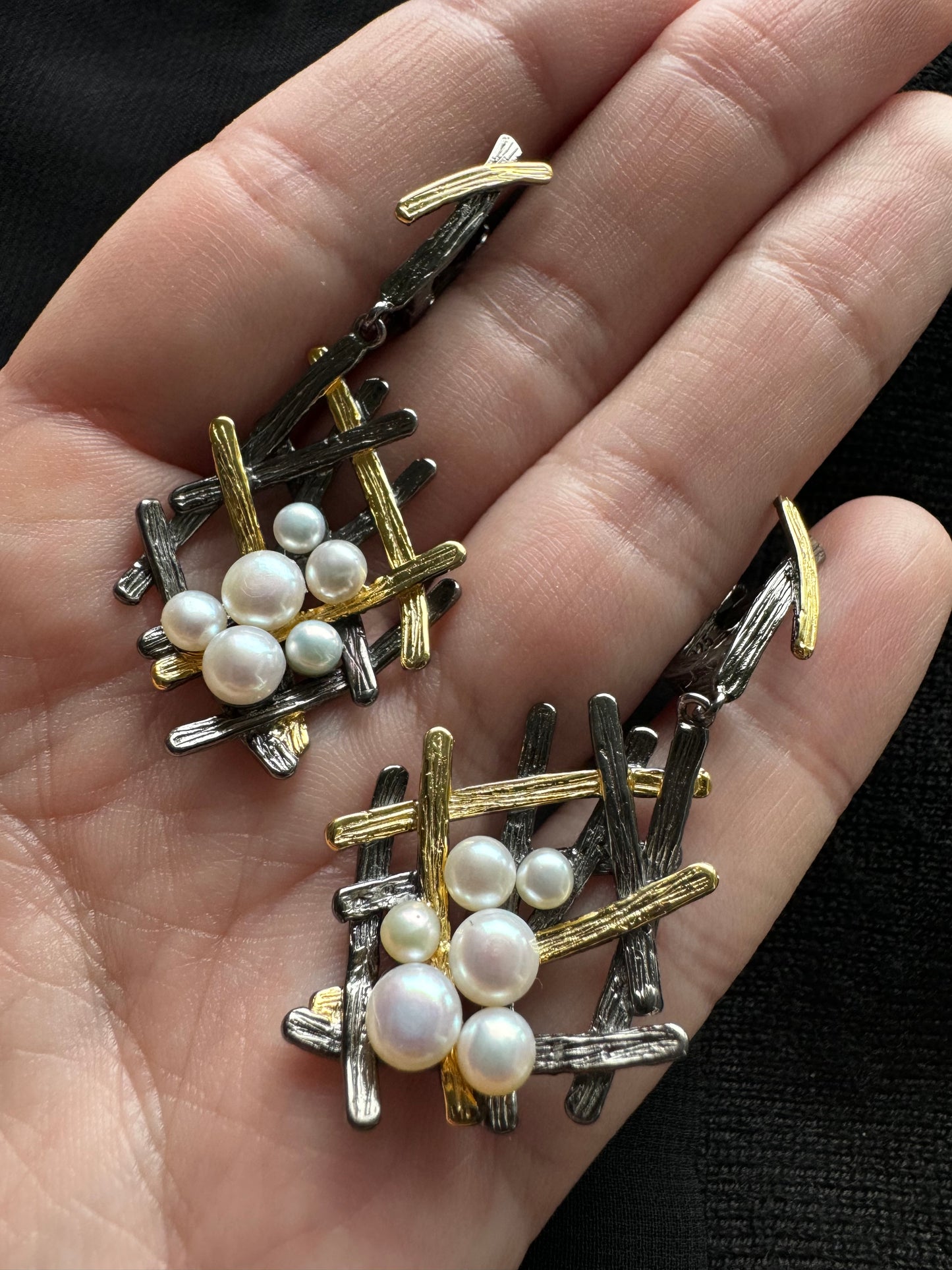 Sterling silver earrings with tiny pearls