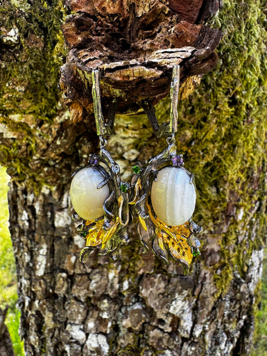 Earrings with marine chalcedony