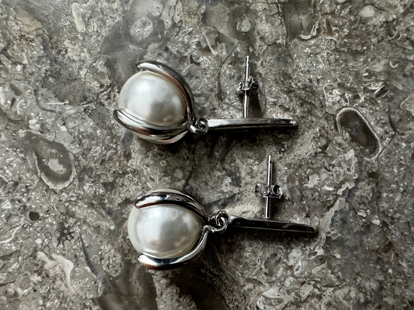 Silver pearl earrings