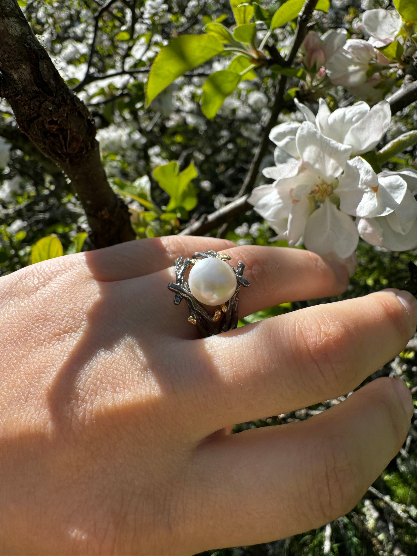 Sterling silver ring with pearl