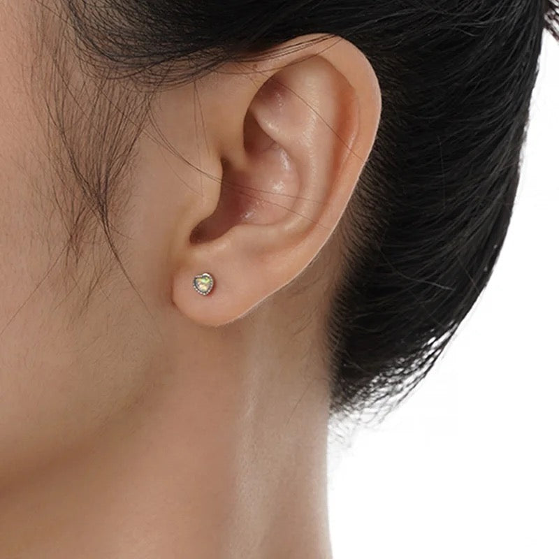 Tiny silver opal earrings