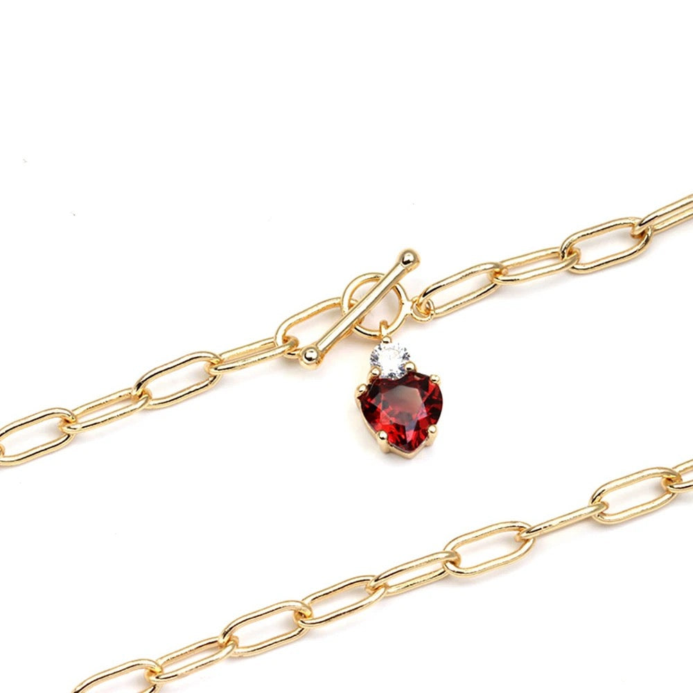 Gold necklace with heart pomegranate zircon