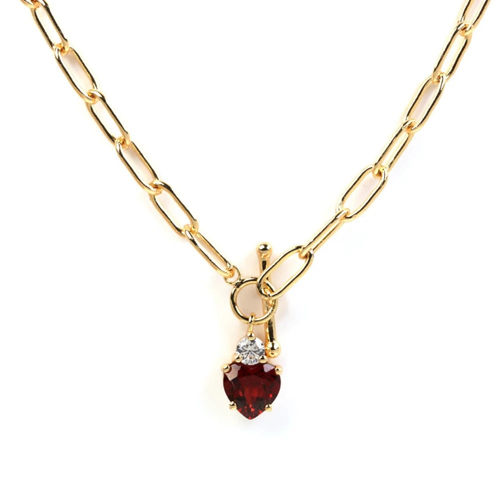 Gold necklace with heart pomegranate zircon