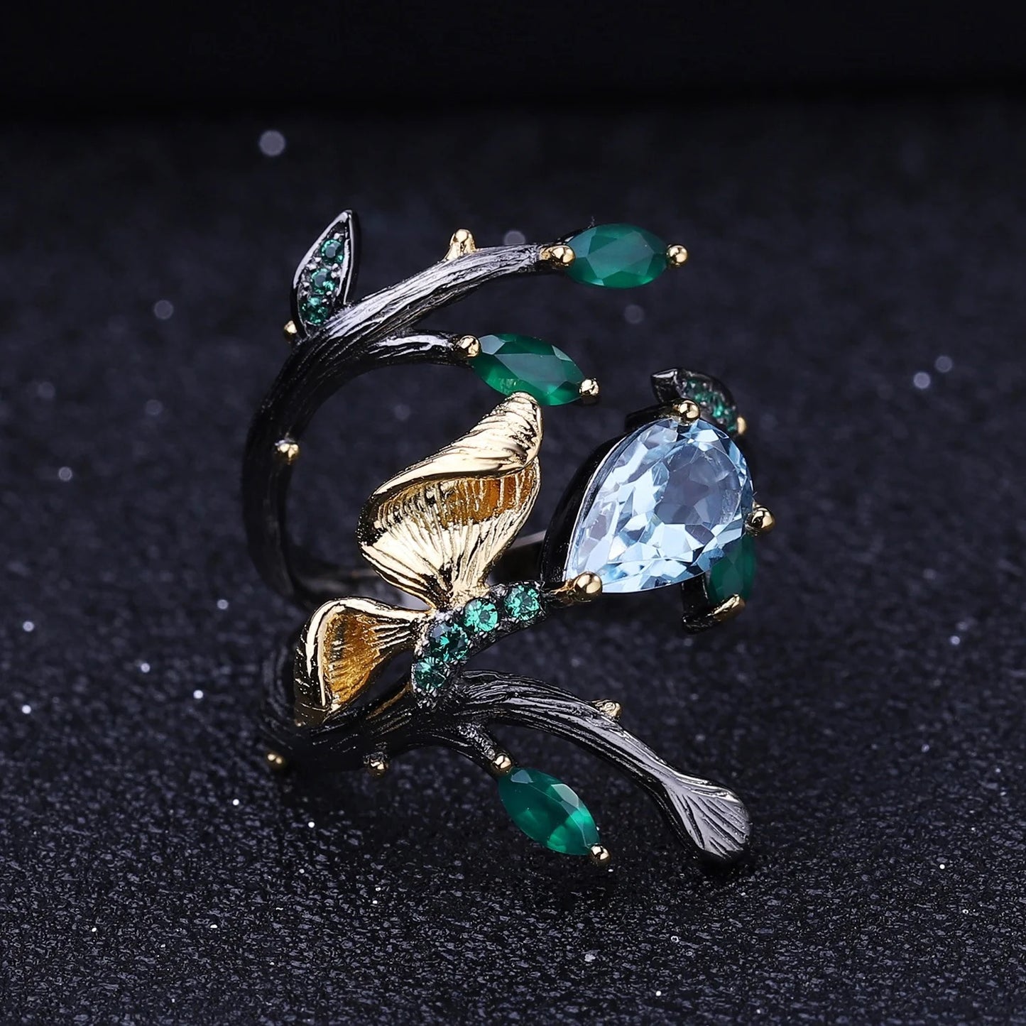 Silver ring with natural gemstones