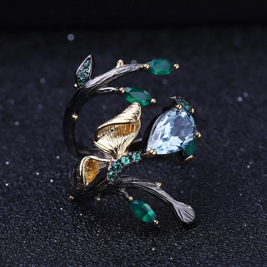 Silver ring with natural gemstones
