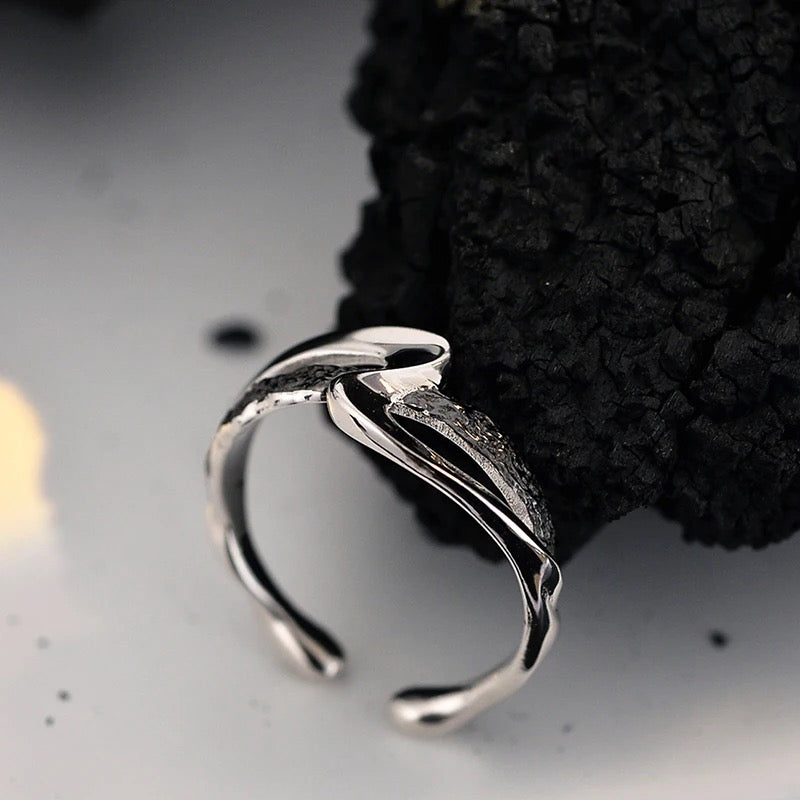 Two-tone silver ring.