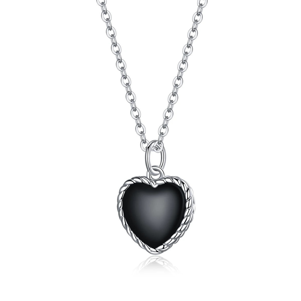 Silver necklace with black heart
