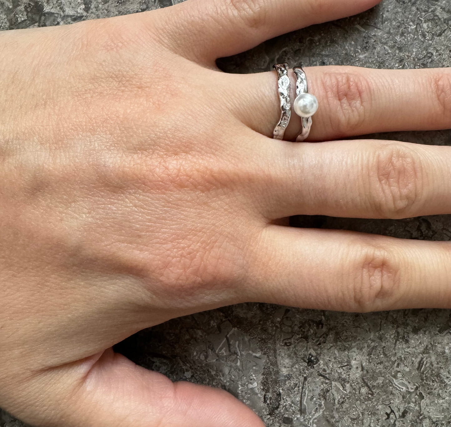 Silver ring with pearl
