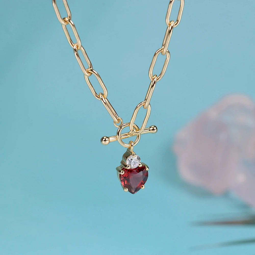 Gold necklace with heart pomegranate zircon