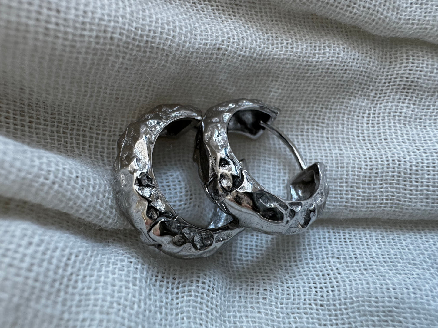 Silver faceted earrings.