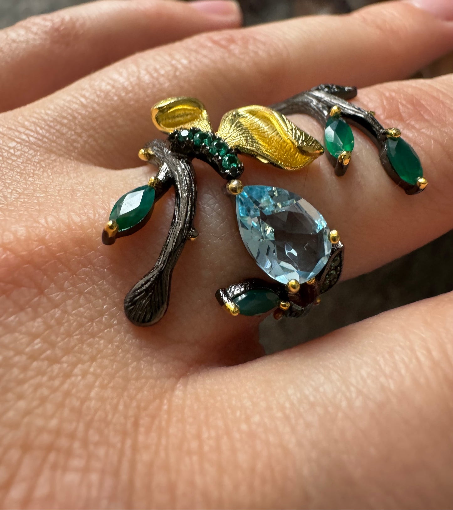Silver ring with natural gemstones