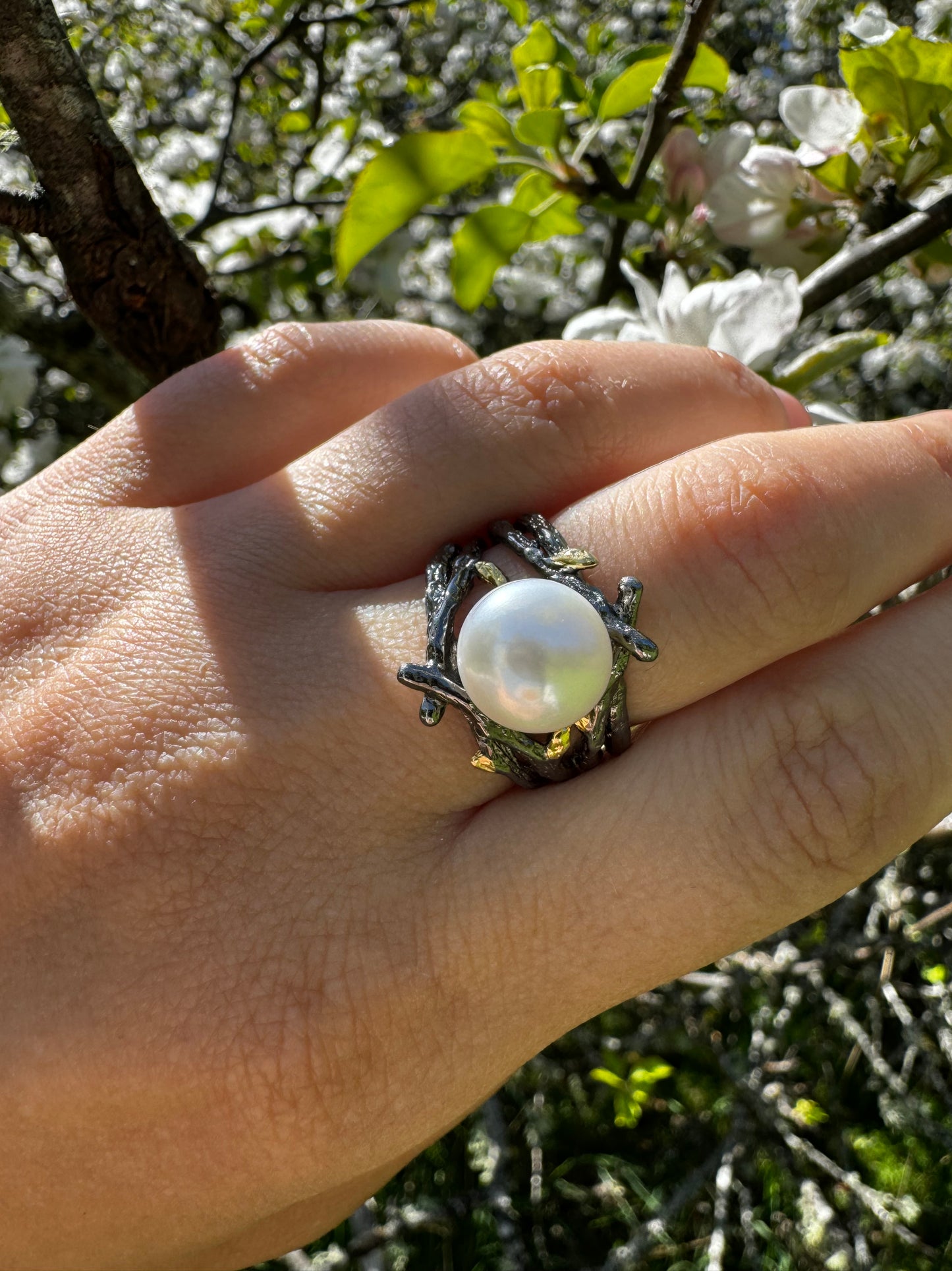 Sterling silver ring with pearl