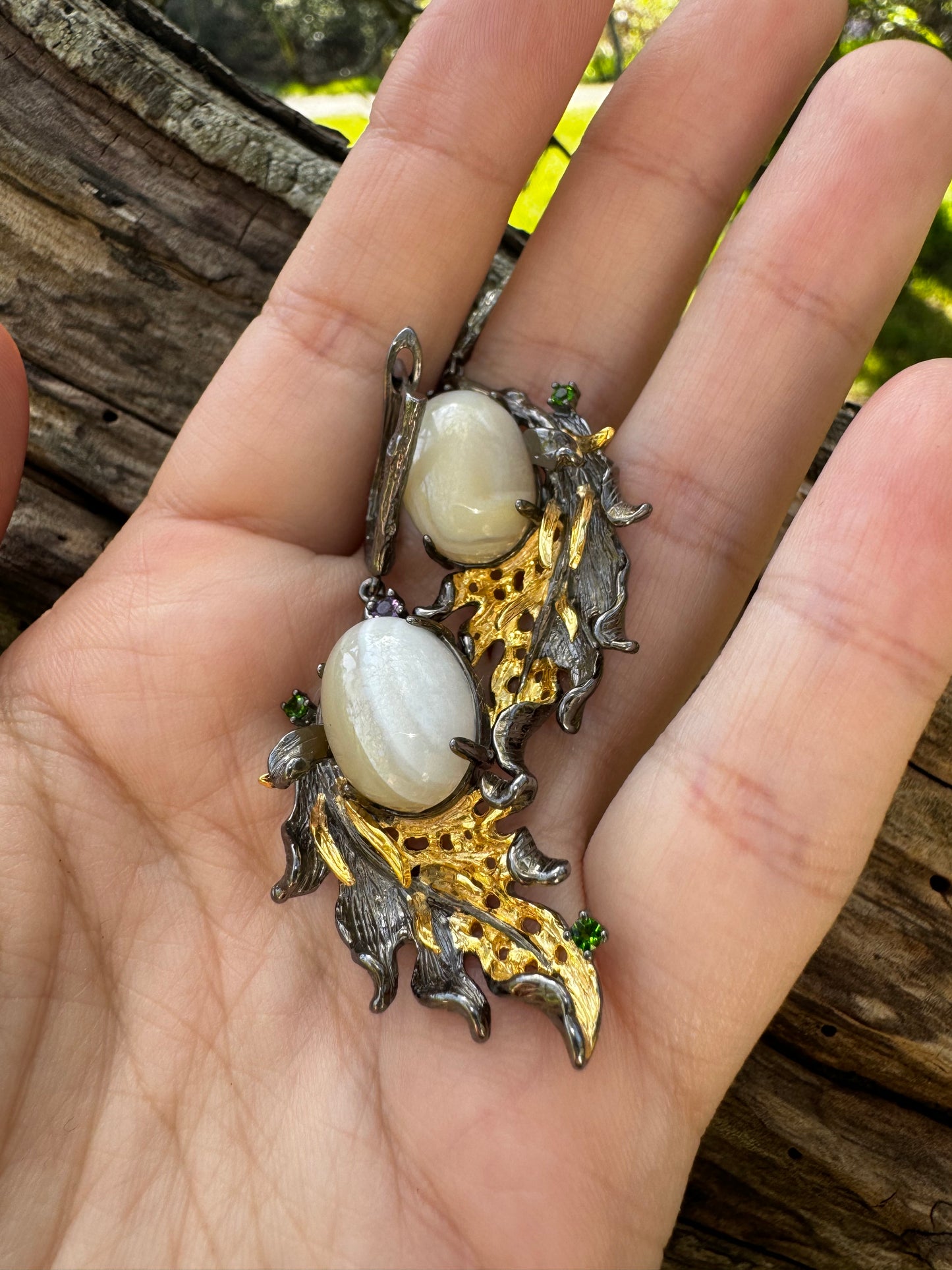 Earrings with marine chalcedony