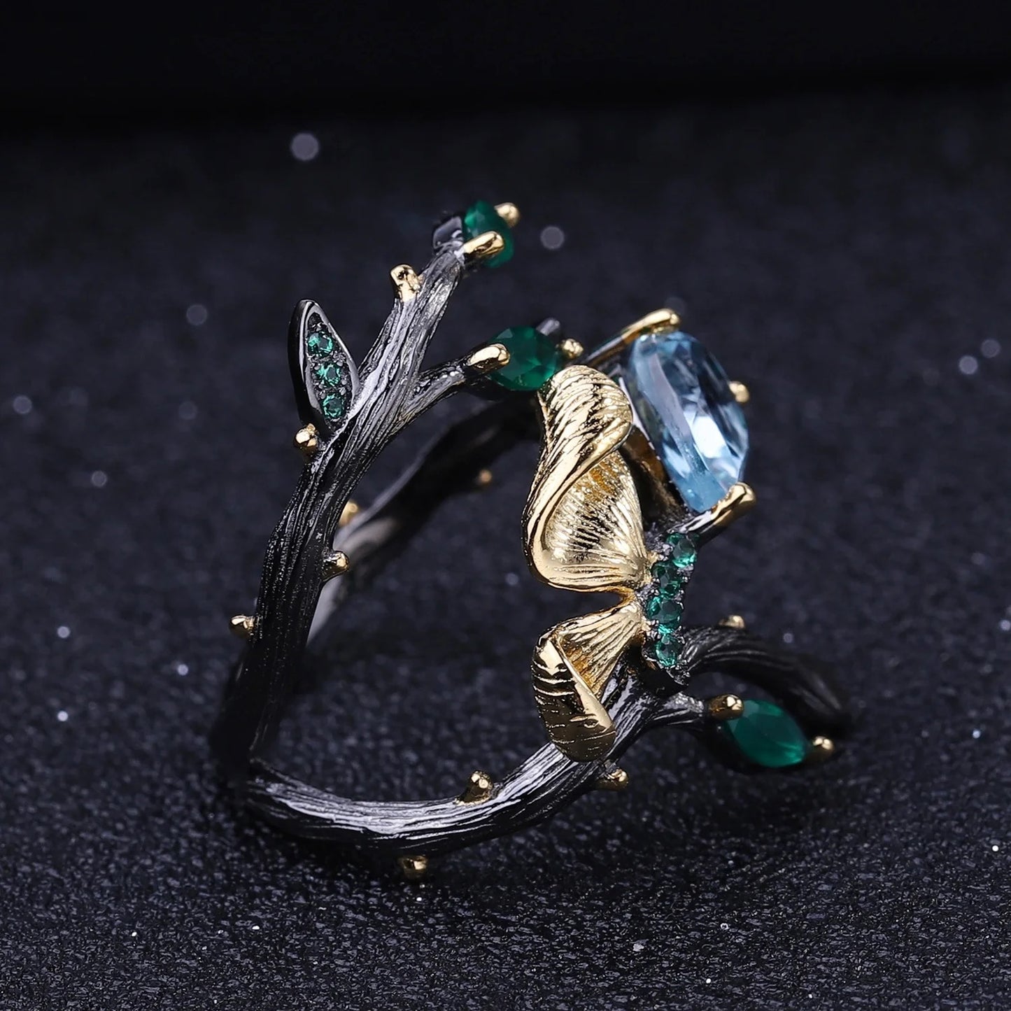 Silver ring with natural gemstones